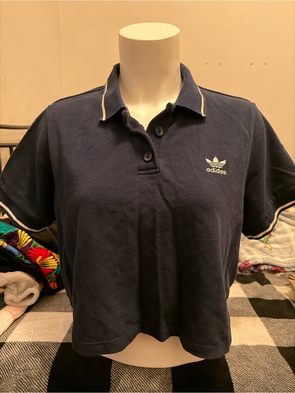 adidas Navy Cropped Polo with White Trim